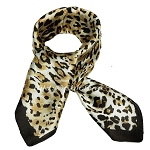 Feines Damen-Nickituch aus 100% Seide, Seidentuch, 52cmx52cm, Leopard, schwarz, braun, weiß, 5947
